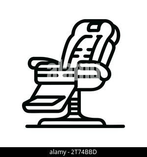 Barber chair icon in black line symbolizing barbershop and grooming services isolated on white background. Vector illustration Stock Vector