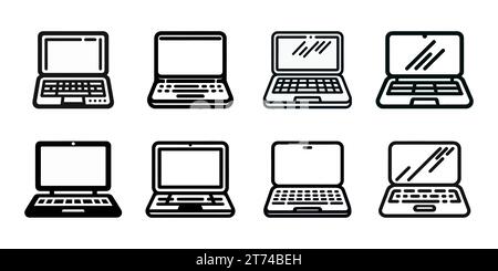 Set of black linear laptop icons isolated on white background. Vector illustration Stock Vector