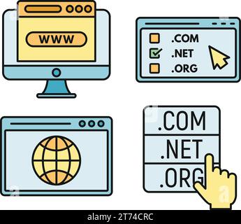 Web domain icons set. Outline set of web domain vector icons thin line color flat on white Stock Vector