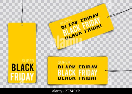 Black friday tag rectangular banner and the rope hanging on transparent background Stock Vector