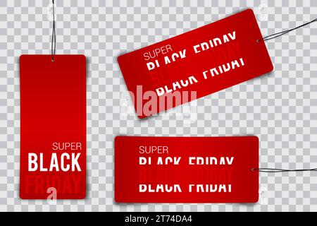 Black friday tag rectangular banner and the rope hanging on transparent background Stock Vector