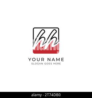 H, HH Initial letter handwritten and signature vector image template in square shape log Stock Vector