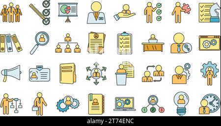 Manager icons set. Outline set of manager vector icons thin line color flat on white Stock Vector