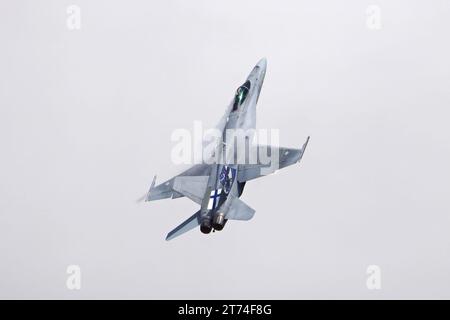 F/A-18C Hornet of the Finnish Air Force performs at the Royal International Air Tattoo Fairford 2023 Stock Photo