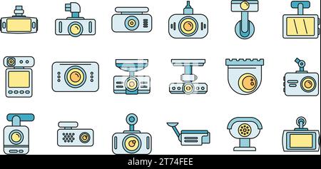 Digital DVR icons set. Outline set of digital DVR vector icons thin line color flat on white Stock Vector