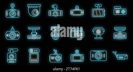 Digital DVR icons set. Outline set of digital DVR vector icons neon color on black Stock Vector