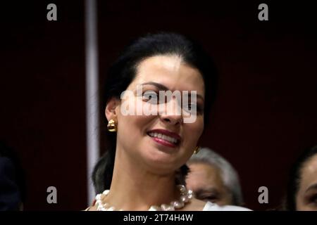 Mexico City, Mexico. 13th Nov, 2023. November 13, 2023, Mexico City, Mexico: The wife of former Mexican Foreign Minister Marcelo Ebrard Casaubon, Rosa Linda Bueso at the press conference before reporters at the Hotel Sevilla in Mexico City. on November 13, 2023 in Mexico City, Mexico (Photo by Luis Barron/Eyepix Group/Sipa USA). Credit: Sipa USA/Alamy Live News Stock Photo