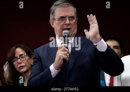 Mexico City, Mexico. 13th Nov, 2023. November 13, 2023, Mexico City, Mexico: Former Mexican Foreign Minister Marcelo Ebrard Casaubon announces that he will remain in the National Regeneration Movement party, at the press conference before reporters at the Hotel Sevilla in Mexico City. on November 13, 2023 in Mexico City, Mexico (Photo by Luis Barron/Eyepix Group/Sipa USA). Credit: Sipa USA/Alamy Live News Stock Photo