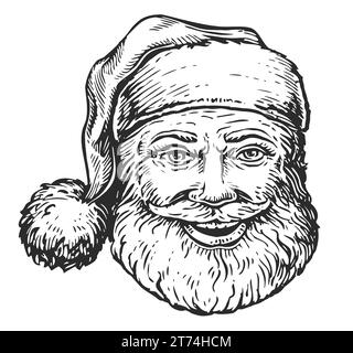 Cheerful smiling Santa Claus. Hand drawn portrait of Christmas symbol, illustration Stock Photo