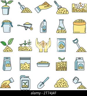 Soil ground icons set. Outline set of soil ground vector icons thin line color flat on white Stock Vector