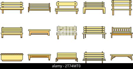 Street bench icons set. Outline set of street bench vector icons thin line color flat on white Stock Vector