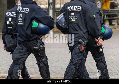 German police officers on the fringes of a demonstration Stock Photo