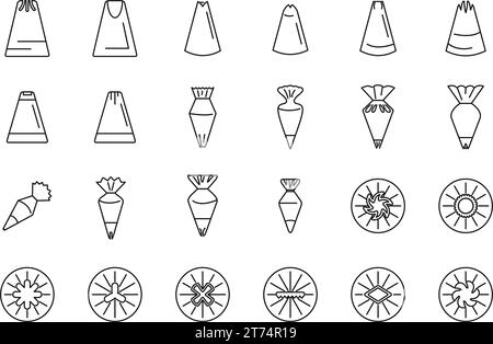 Icing nozzles icons set outline vector. Cake decoration. Icing bakery ...