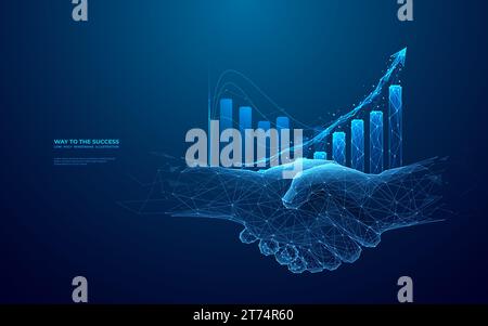 Chart graph with up arrow and businessmen handshake on blue background Stock Vector