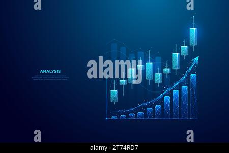Stock market or trading graph chart on technology blue background. Stock Vector