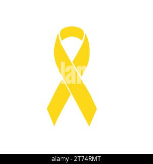 Yellow ribbon of children cancer awareness on a white background with copy space Stock Vector
