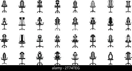 Gaming chair icons set simple vector. Furniture game arms. Comfort computer pc Stock Vector
