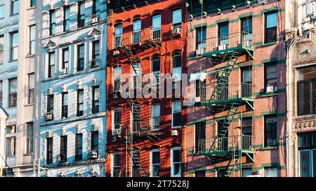 Facades building with fire escapes Stock Photo