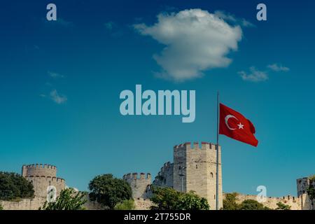 The ancient city walls of Constantinople in Istanbul, Turkey Stock Photo