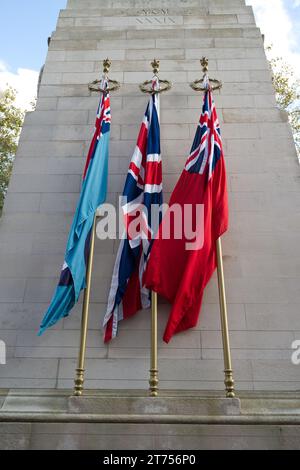 The Cenotaph with military flags on Remembrance Day 2006 in London ...