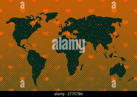 World map design with heart pattern. Earth with continents. Map of ...