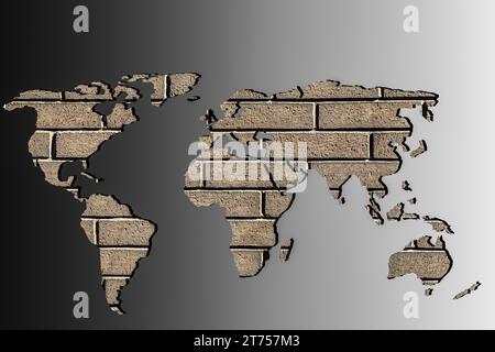 Roughly outlined world map with a gray background Stock Photo