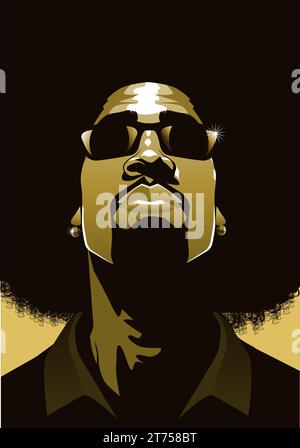 Fashion and style of the 70s. Handsome afro young man in a vintage look ...