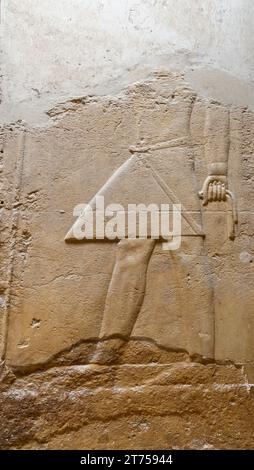 SAQQARA, EGYPT - MARCH 23, 2023:  Pictures from the inner walls of buildings in the Saqqara necropolis, Egypt that includes Step Pyramid of Djoser Stock Photo