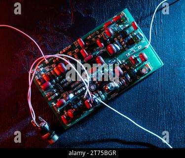 Top view wires tech background Stock Photo