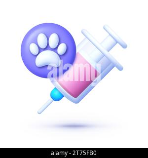Pet vaccination 3d in cartoon style on white background. Vector illustration Stock Vector