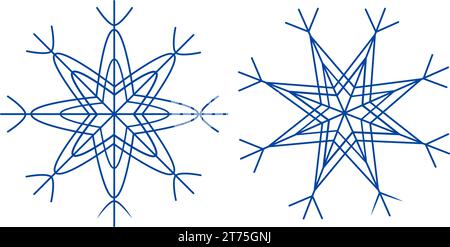 Set of patterned snowflakes in trendy blue. Design elements for web, promo, advertisement or pointer. Isolate. EPS. Vector pointer, icon, billboard or signboard, poster, card and other different uses  Stock Vector