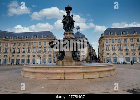 Fountain of the Three Graces in Place de la Bourse in Bordeaux France Stock Photo