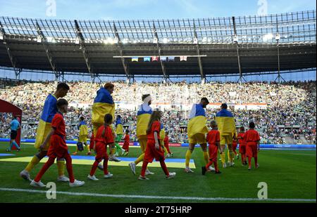 Wroclaw, Poland - September 9, 2023: Ukrainian players go to the pitch during the UEFA EURO 2024 Qualifying game against England at Tarczynski Arena in Wroclaw, Poland Stock Photo