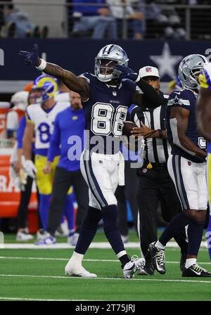 Arlington,TX USA: Dallas Cowboys wide receiver CeeDee Lamb (88) points to a first down against the Los Angeles Rams during an NFL game at AT&T Stadium Stock Photo