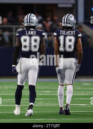 Arlington,TX USA: Dallas Cowboys wide receiver CeeDee Lamb (88) and wide receiver Jalen Tolbert (18) during an NFL game Los Angeles Rams at AT&T Stadi Stock Photo