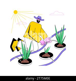 Dip irrigation system isolated cartoon vector illustrations. Farmer installs dip irrigation system, agribusiness industry, agricultural input sector, sprinkling equipment vector cartoon. Stock Vector