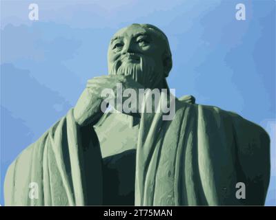 Confucius (551-479 BCE): Color Vector of Influential Chinese philosopher and teacher, known for his ethical and moral teachings, Stock Vector