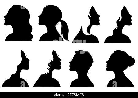 Vector Woman's head with hairstyle black Illustration in various themes. Hand drawn collection. V21 Stock Vector