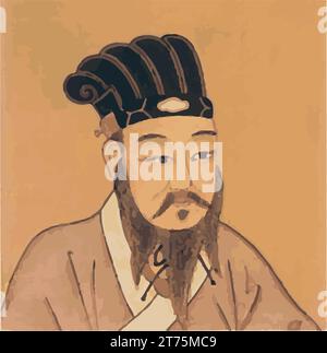 Confucius (551-479 BCE): Color Vector of Influential Chinese philosopher and teacher, known for his ethical and moral teachings, Stock Vector