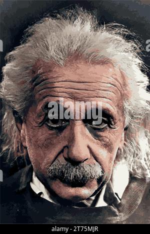 Portrait of Albert Einstein vector in colors. German physicist of Jewish. Swiss, Austrian and American. Most importan scientist of the 20th century. Stock Vector