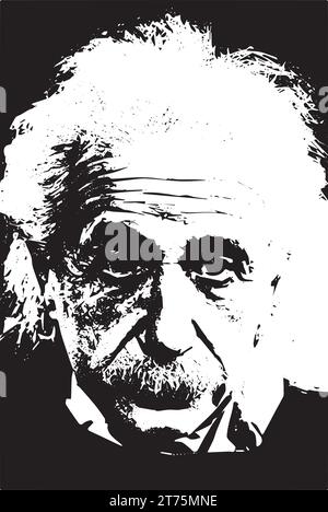 Portrait of Albert Einstein vector black white. German physicist of Jewish. Swiss, Austrian and American. Most importan scientist of the 20th century. Stock Vector