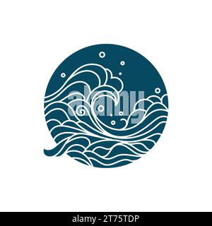 Sea waves silhouette inside circle isolated white background Stock Vector