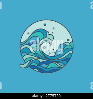 Ocean wave icon inside circle blue color template vector Stock Vector