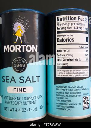 Nutrition Facts listed on Salt Container Stock Photo