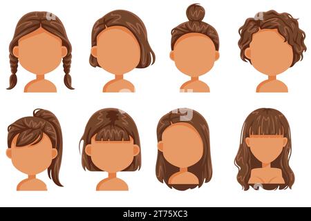 Model Woman with different Hairstyles Vector Illustration collection. V43 Stock Vector