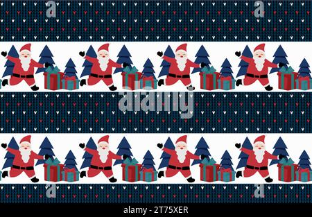 Seamless Knitted Christmas Pattern Design with santa claus , Vector Illustration V46 Stock Vector