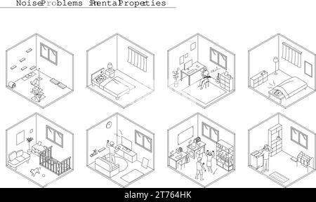 Noise problems in rental properties: Noise from living in apartments and condominiums, Vector Illustration Stock Vector