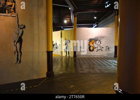 Inside the Banksy Museum - The World of Banksy – Brussels, Belgium – 25 October 2023 Stock Photo