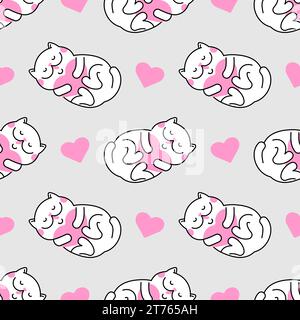 Cat and love pattern seamless. Happy cat background. Concept for animal lovers. Cat and heart texture Stock Vector