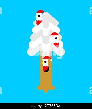 Santa Bird on tree. Christmas illustration. Bird habitat Stock Vector